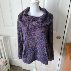Marbled Knit High-Low Flowy Knit Cowlneck Sweater with Front Pocket Eclectic